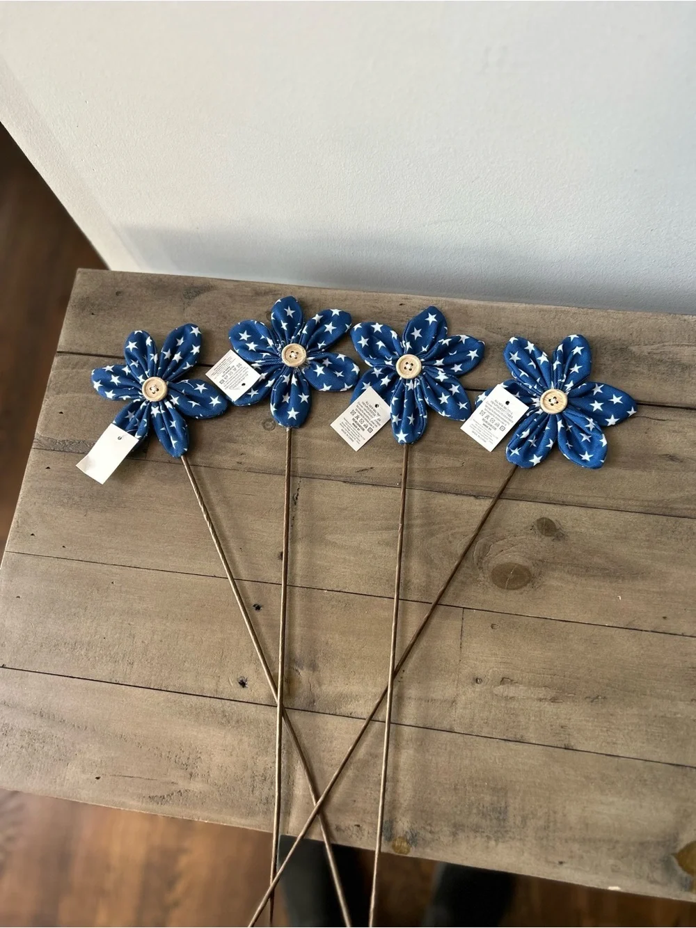 NWT Rae Dunn Patriotic Fabric Flowers Set 4th of July Decor